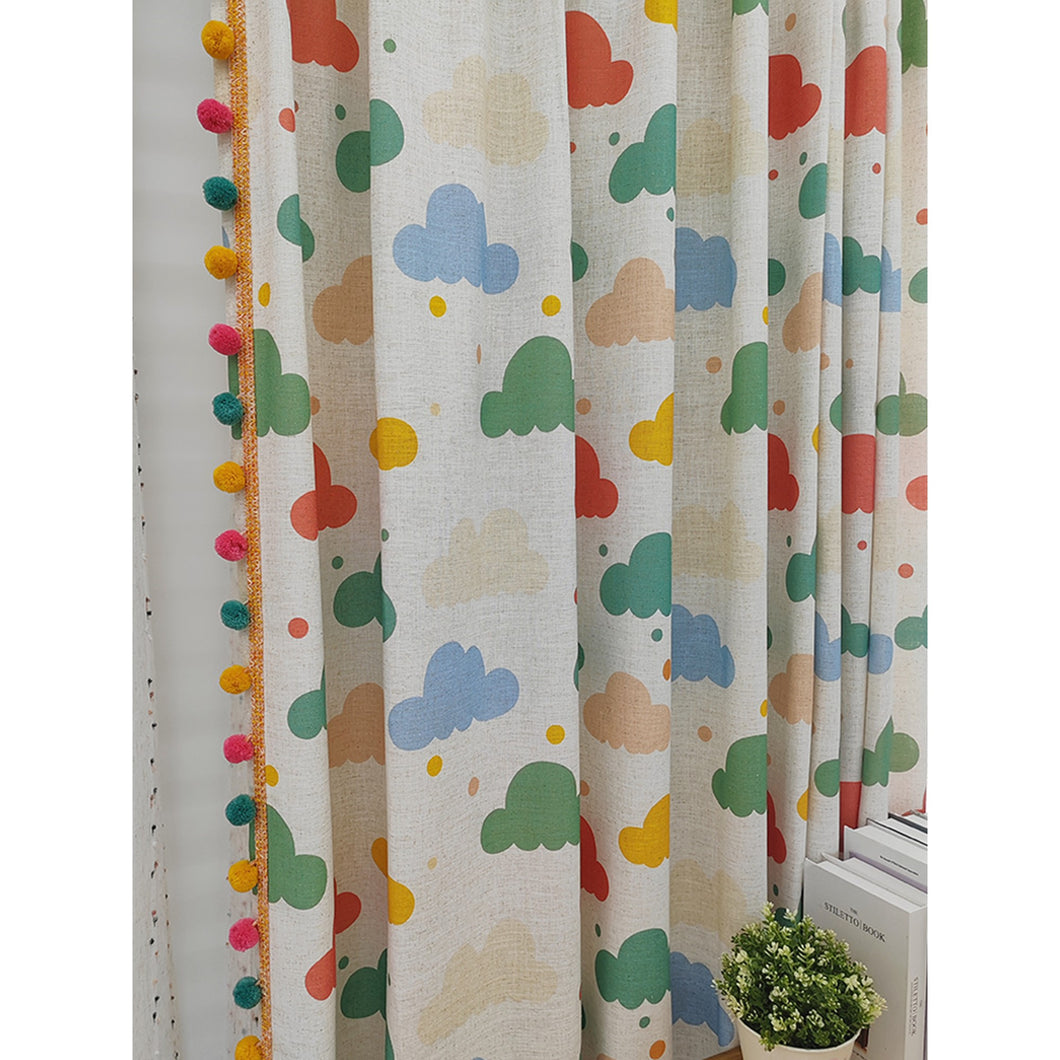 Playful Clouds and Pom-Poms Happy Place Nursery Window Curtains Drapery