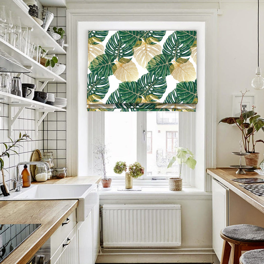 Botanical Monstera Tropical Window Roman Shade