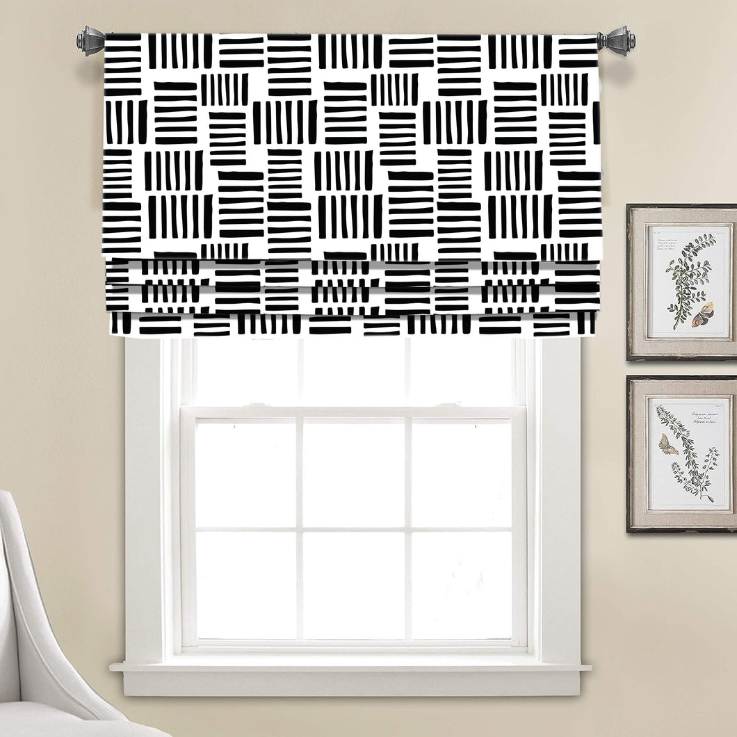 Black and White Geometry Faux Roman Shade Valance