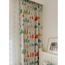 Load image into Gallery viewer, Playful Clouds and Pom-Poms Happy Place Nursery Window Curtains Drapery
