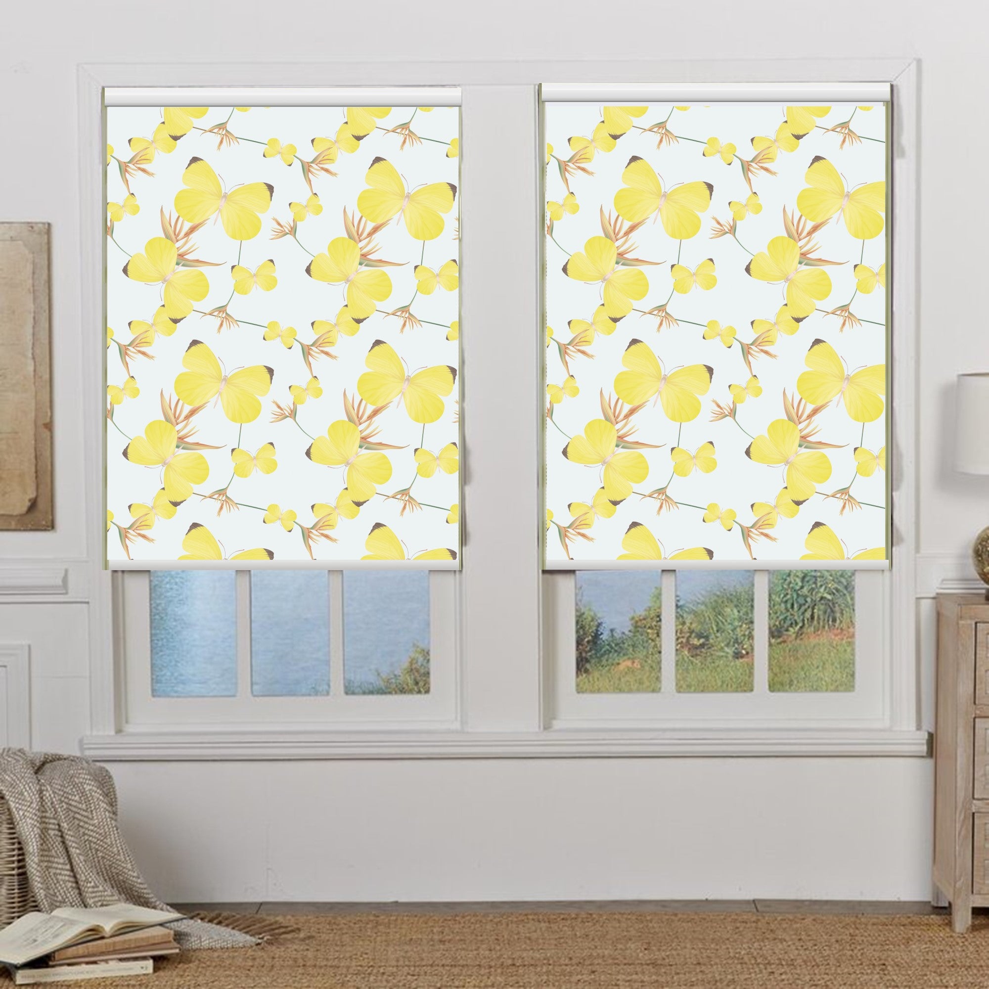 Yellow plaid pattern Living room roller blind