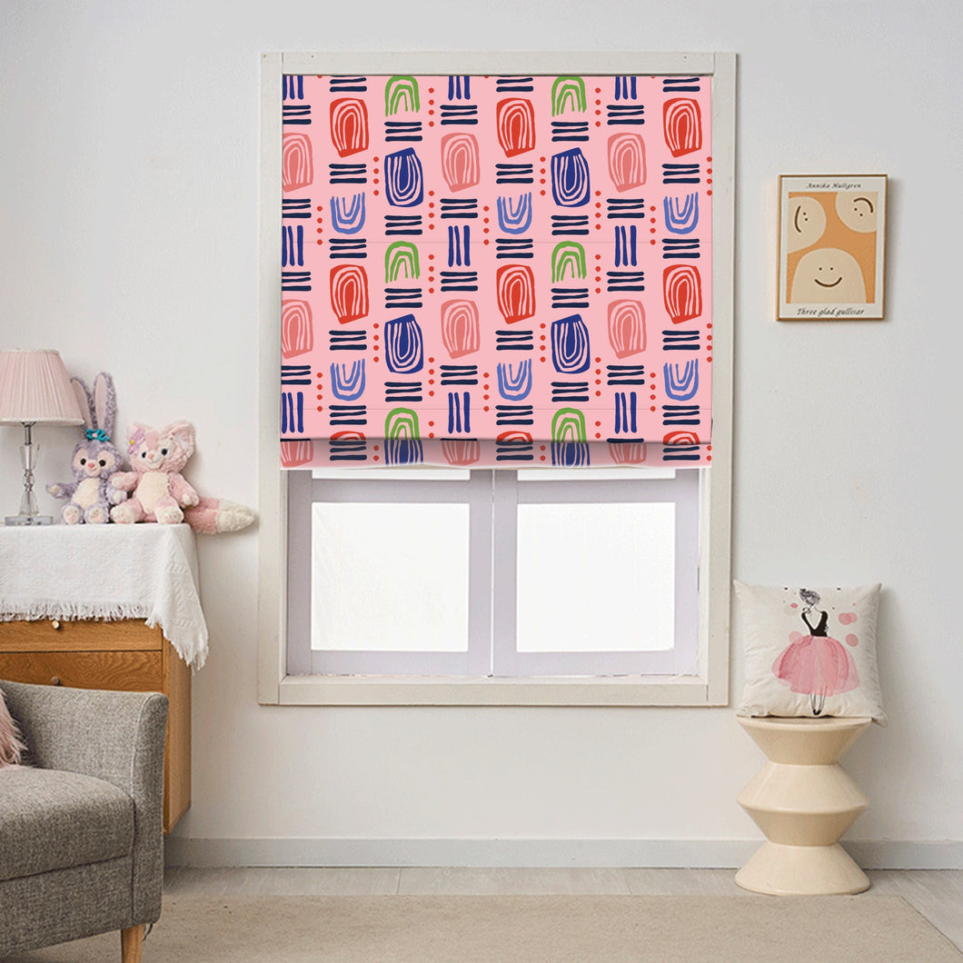 Pink Dynamic Shapes Window Roman Shade