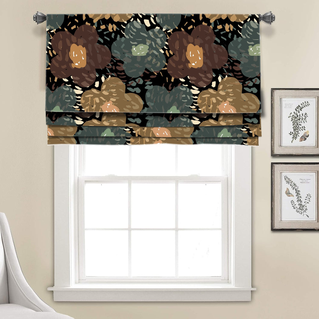 Retro Floral Abstract Linen Faux Roman Shade Valance