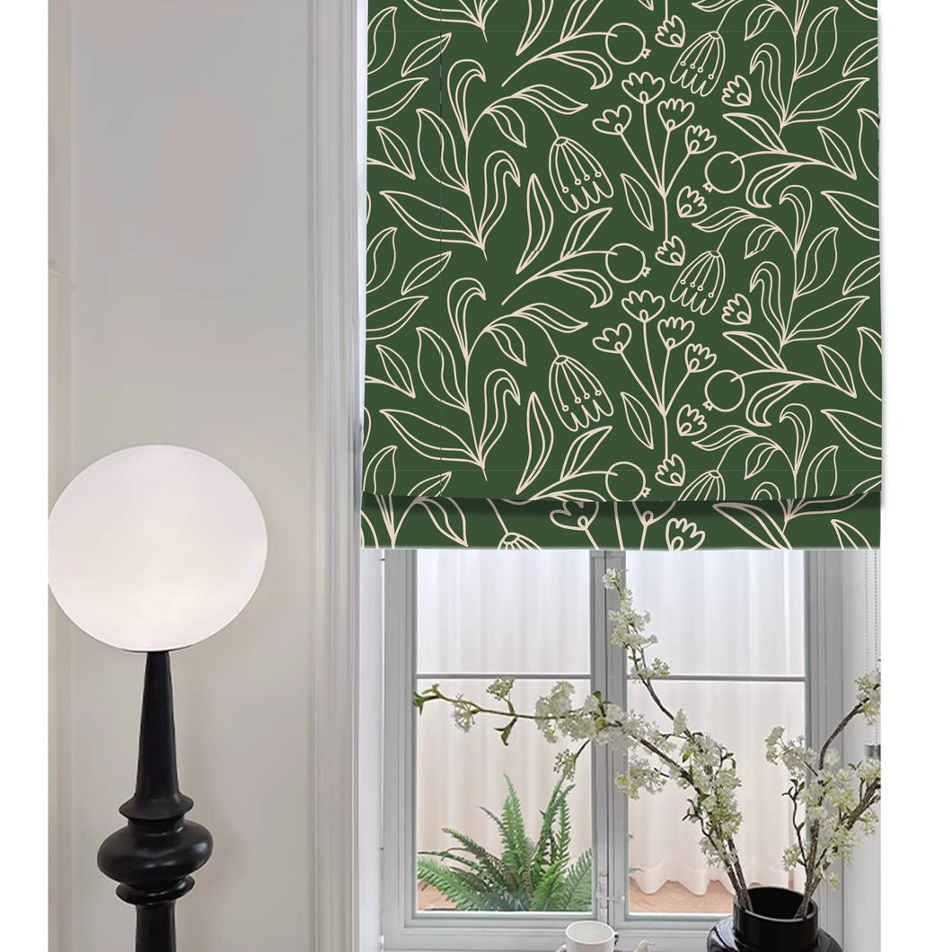 Jade Green Botanical Plants Window Roman Shade