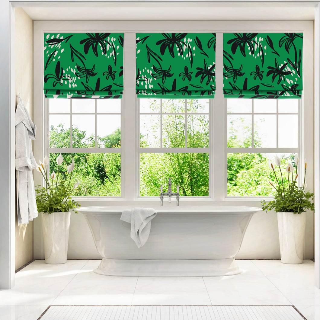 Green Jungle Bloom Tropical Noir Window Roman Shade