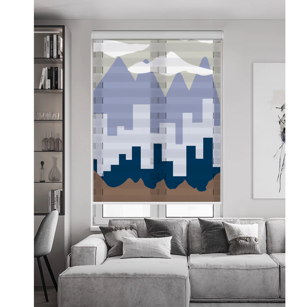 Abstract Boho Winter Mountain Window Zebra Roller Shades with Valance