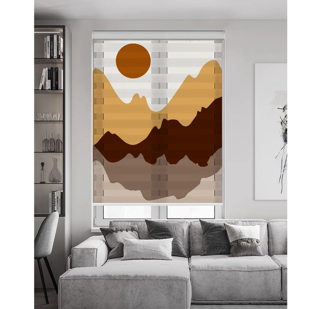 Sunlit Modern Canyon Scenery Window Zebra Roller Shades with Valance