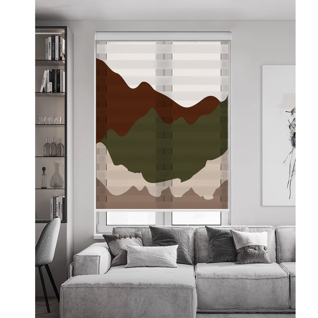 Abstract Mountain Window Zebra Roller Shades with Valance