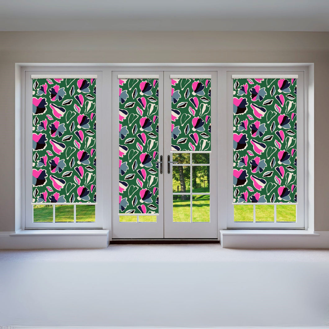 Abstract Green Flora Print Maximalist Window Roller Shade