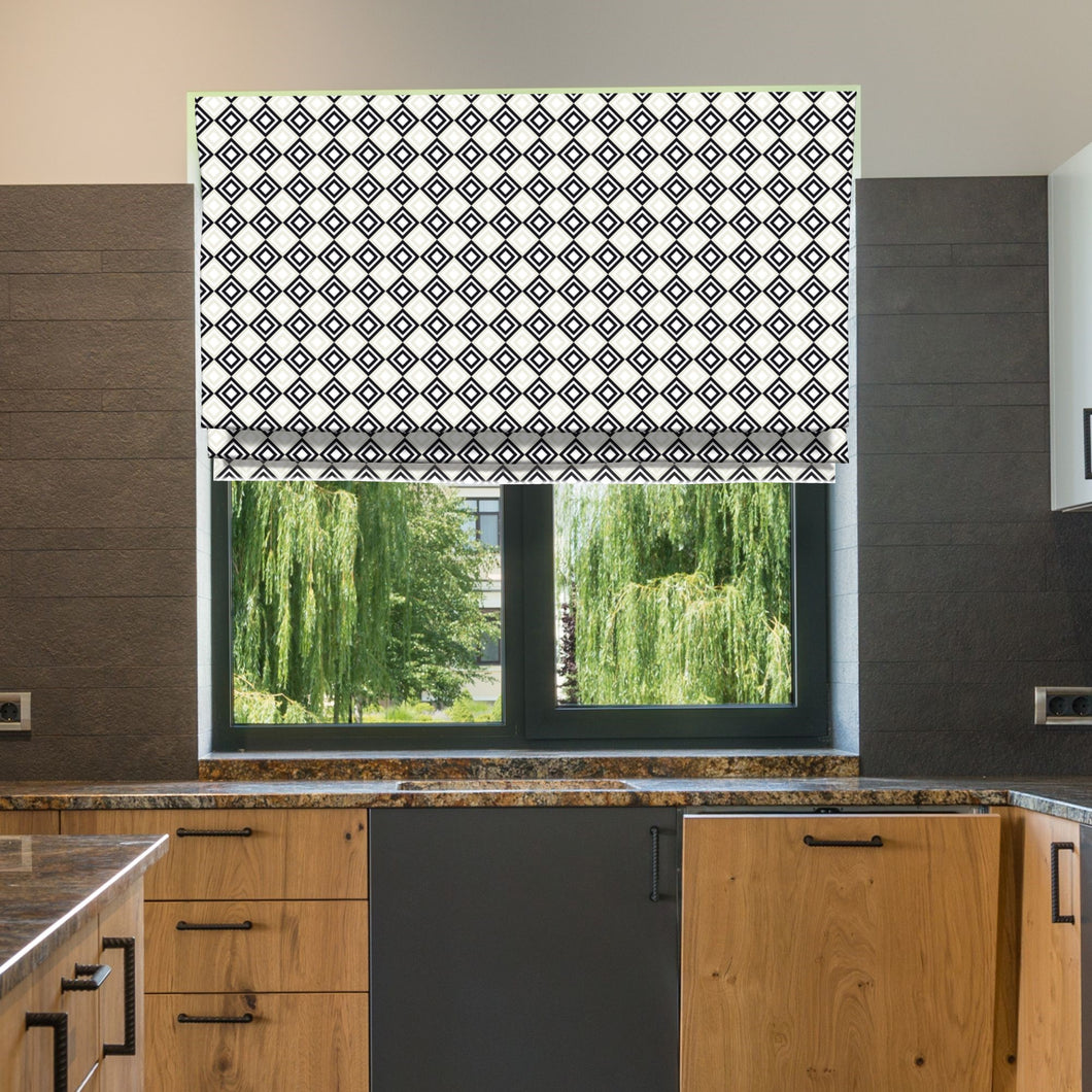 Monochrome Geometry Black and White Pattern Window Roman Shade