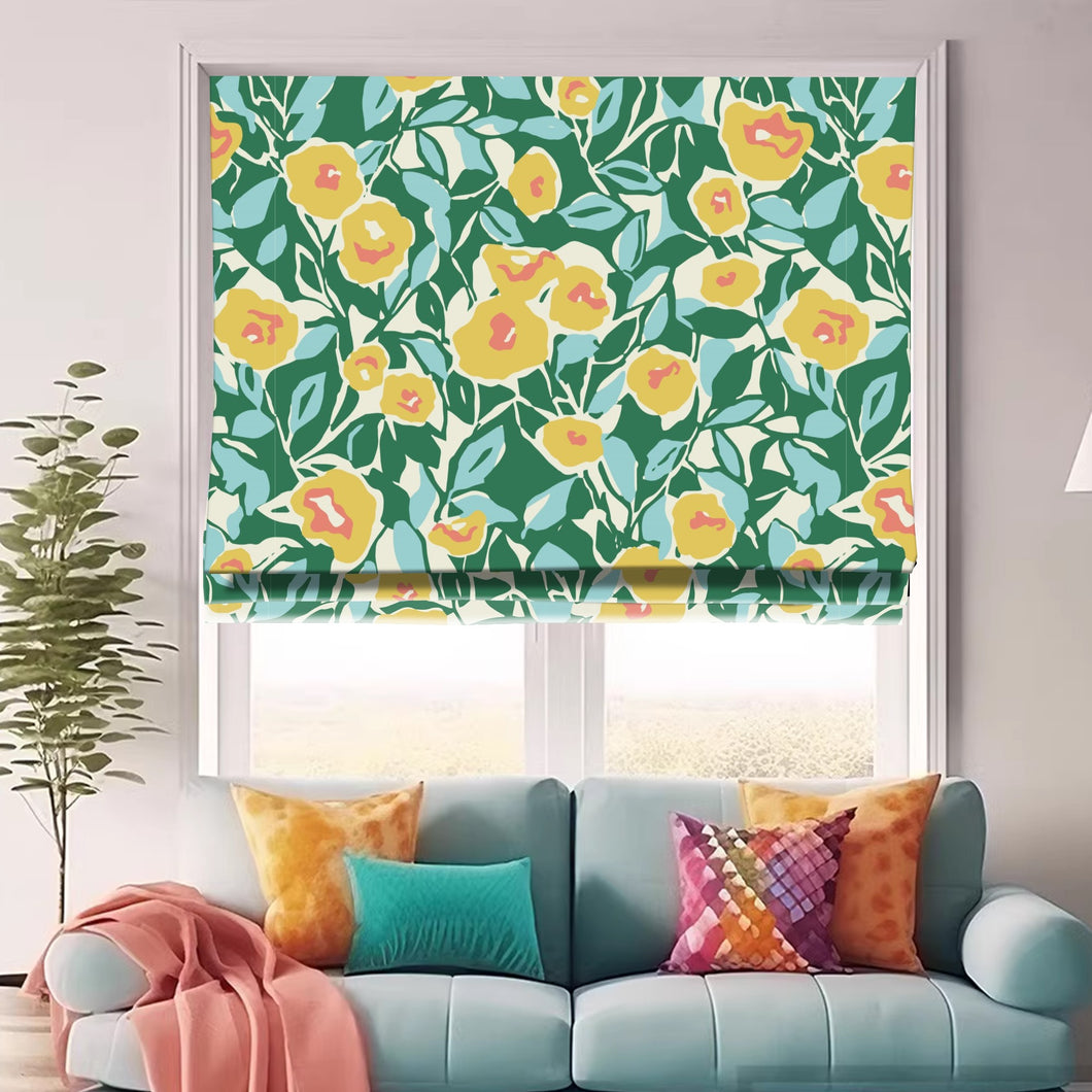 Botanic Charm Spring Green Yellow Window Roman Shade