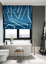 Load image into Gallery viewer, Contemporary Blue Abstract Line Pattern Linen Window Roman Shade
