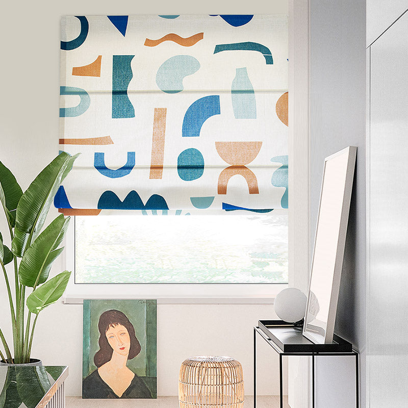 Abstract Organic Geometric Shape Linen Window Roman Shade