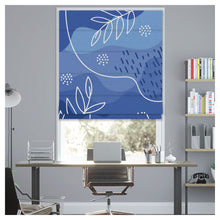 Load image into Gallery viewer, Abstract Organic Leaf Pattern Blue Print Window Roman Shade
