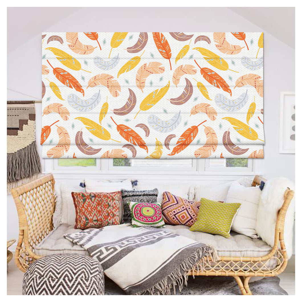 Colorful Feather Boho Theme Print Roman Shade