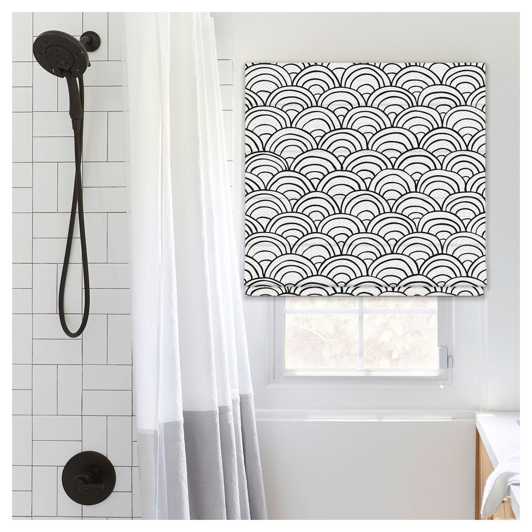 Black and White Japanese Waves Seigaiha Pattern Window Roman Shade