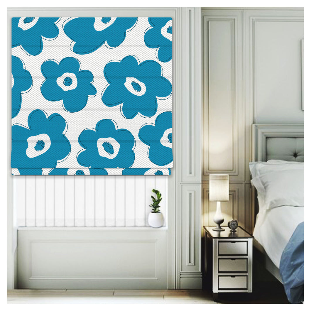 Coral Blue Hand Drawn Flora Pattern Print Window Roman Shade