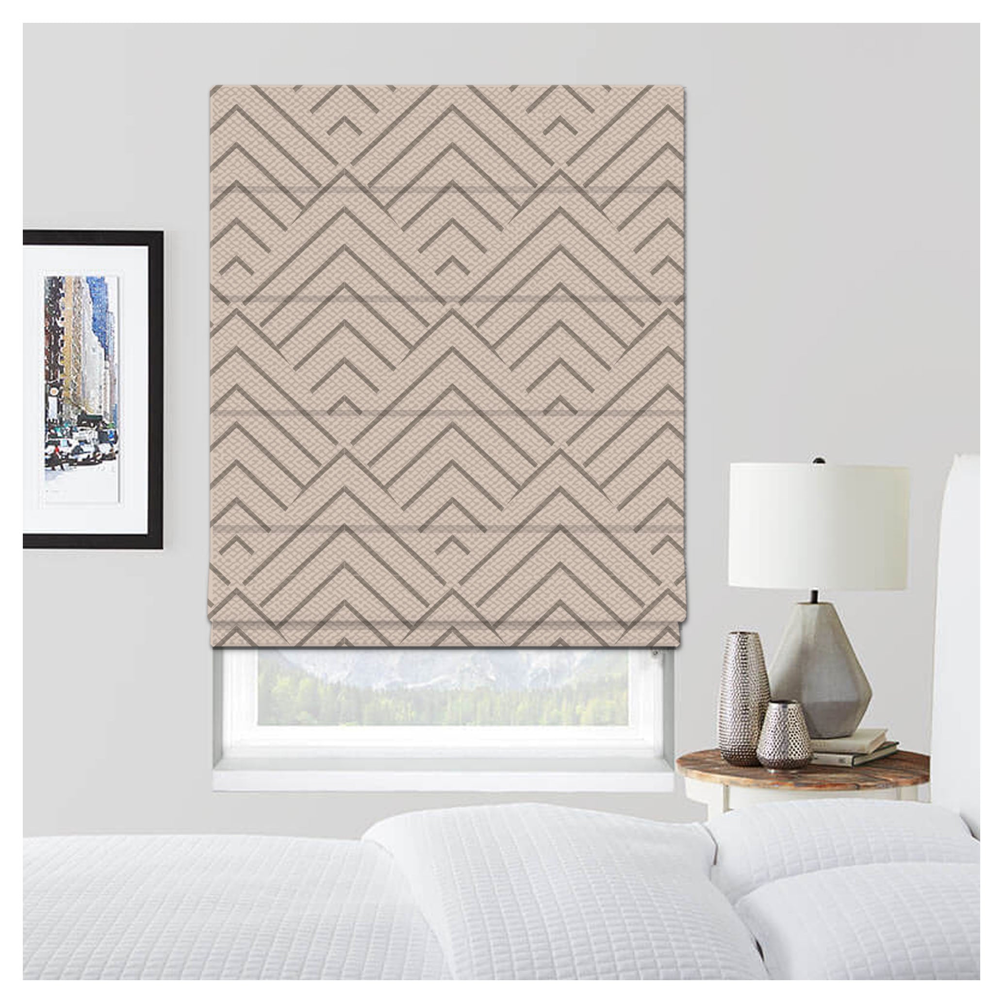 Contemporary Geometric in Khaki Window Roman Shade – Art Shades