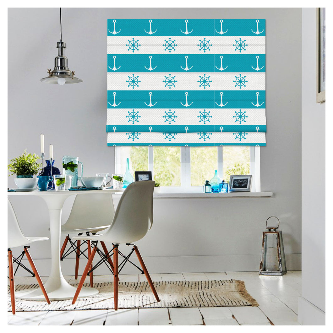 Anchor Marine Sea Wheel Navy Print Roman Shade