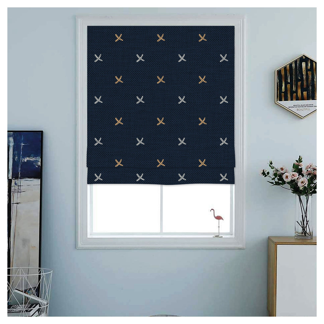 Nordic Cross in Navy Print Roman Shade