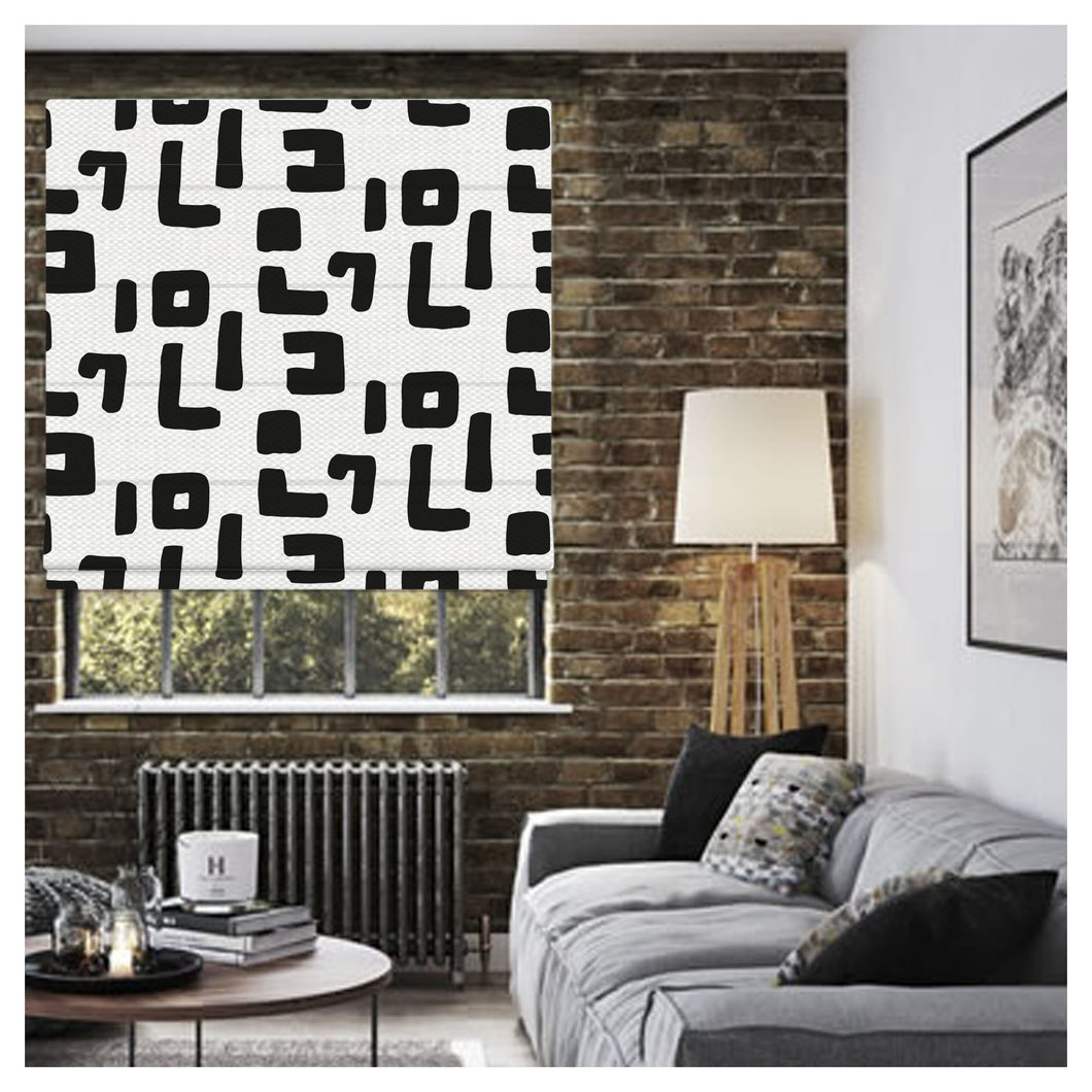 Black and White Monochrome Geometric Pattern Window Roman Shade