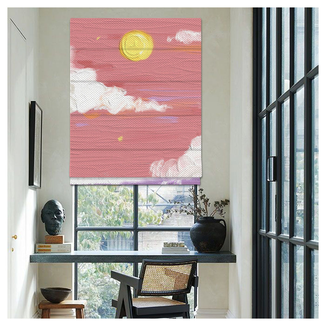 Oil Painting Pink Sky and Sun Window Roman Shade