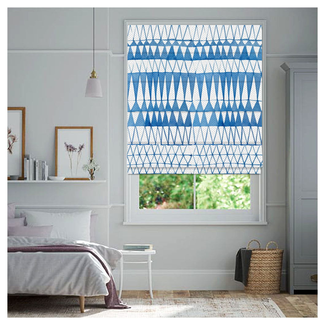 Blue Watercolor Geometry Window Roman Shade