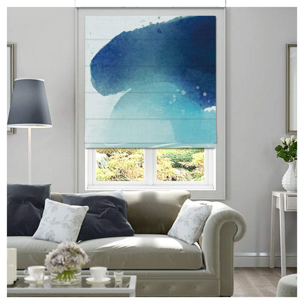 Modern Watercolor Blue Paints Window Roman Shade