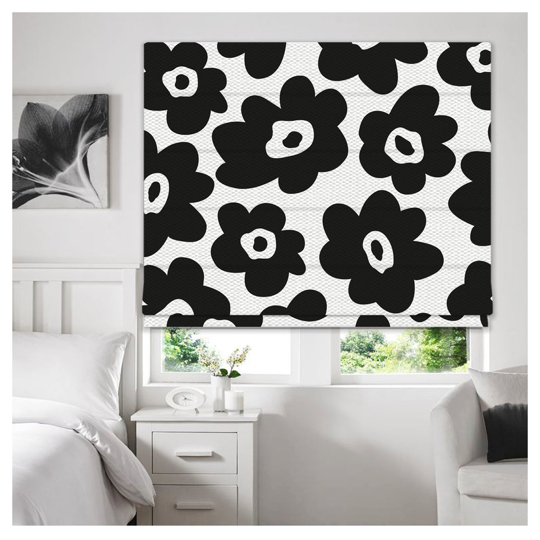 Black & White Hand Drawn Flora Pattern Print Window Roman Shade