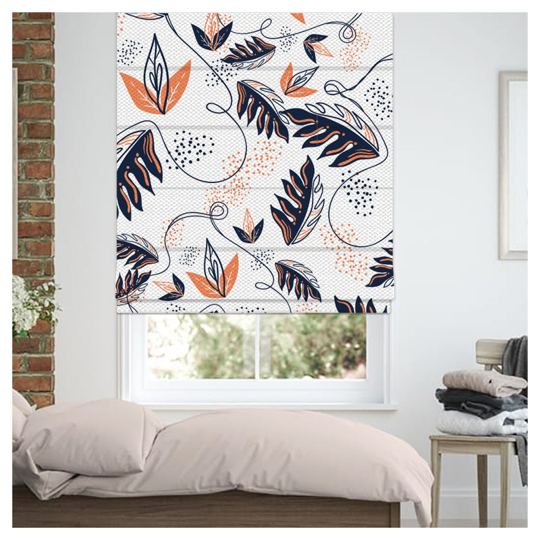 Hand Drawn Abstract Leaves Pattern Print Window Roman Shade