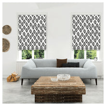 Load image into Gallery viewer, Black and White Monochrome Doodle Leaf Window Roman Shade
