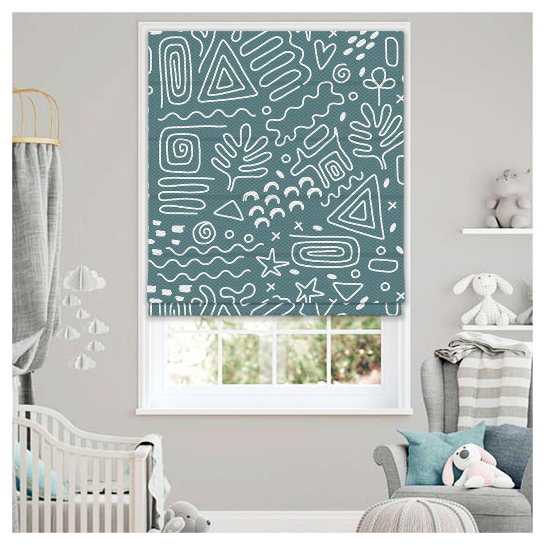 Hand Drawn Abstract Element Pattern Print Window Roman Shade