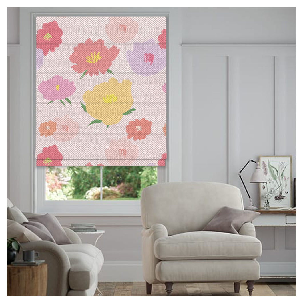 Hand Drawn Flowers Pattern Print Window Roman Shade