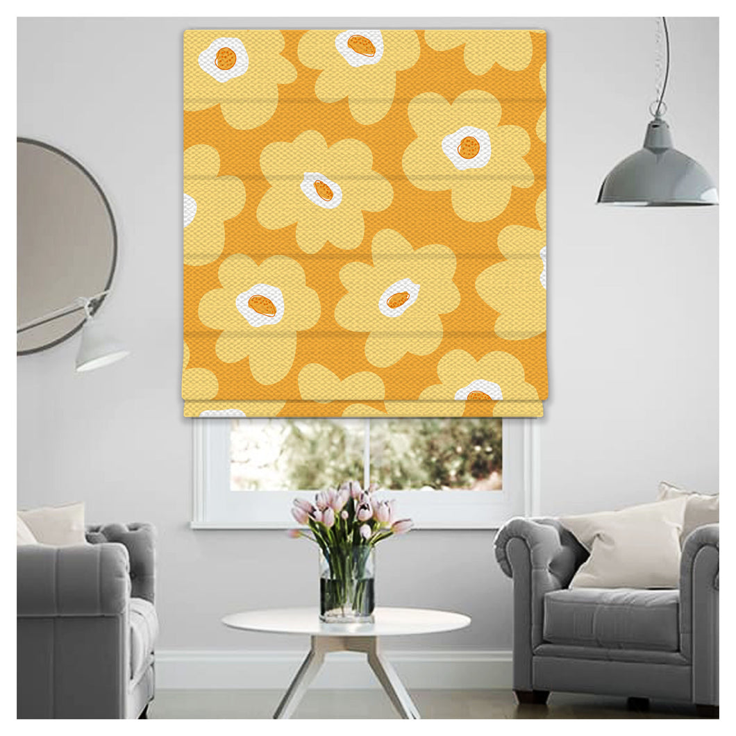 Yellow Flora Pattern Print Window Roman Shade