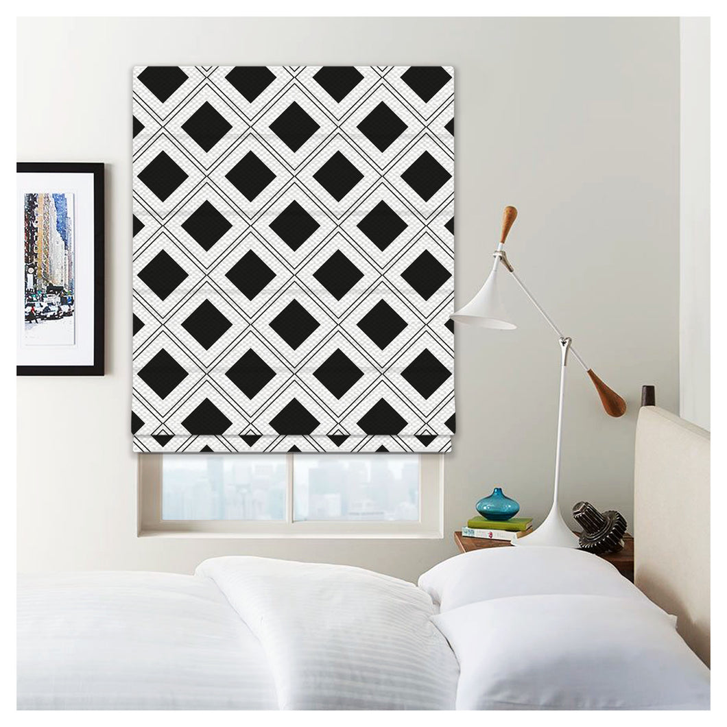 Black And White Diamond Shapes Pattern Window Roman Shade