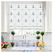 Load image into Gallery viewer, Anchor Marine Sea Wheel Navy Print Roman Shade
