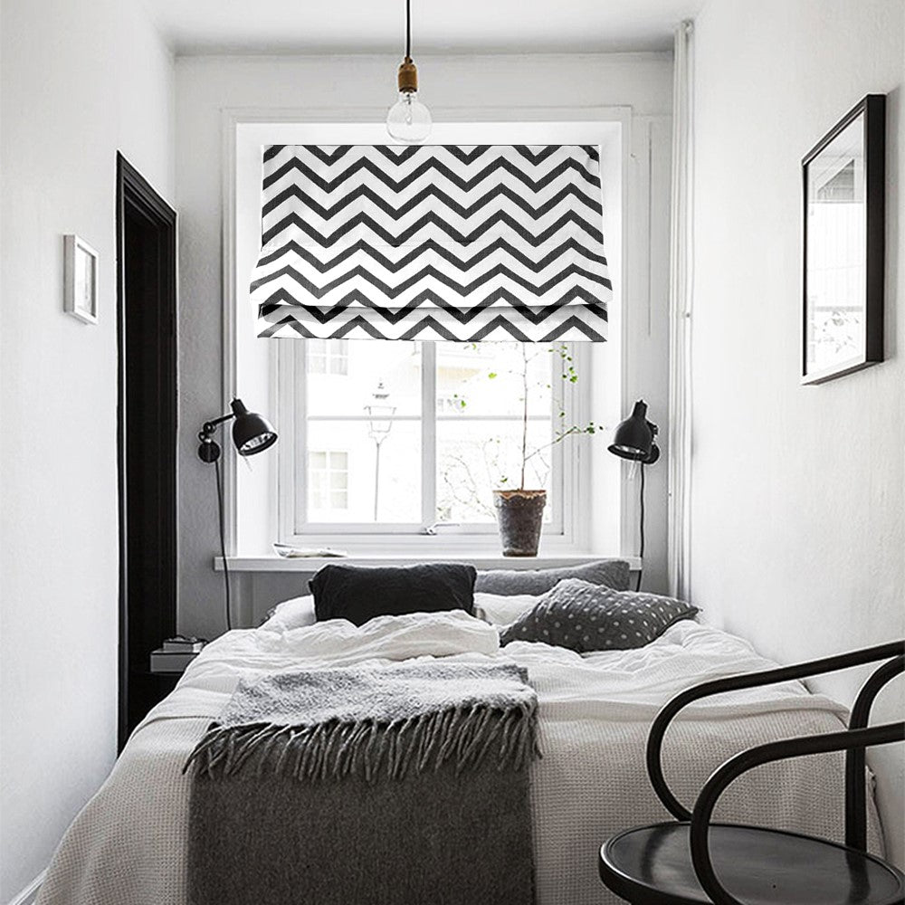 Black and White Stripe Line Pattern Window Roman Shade