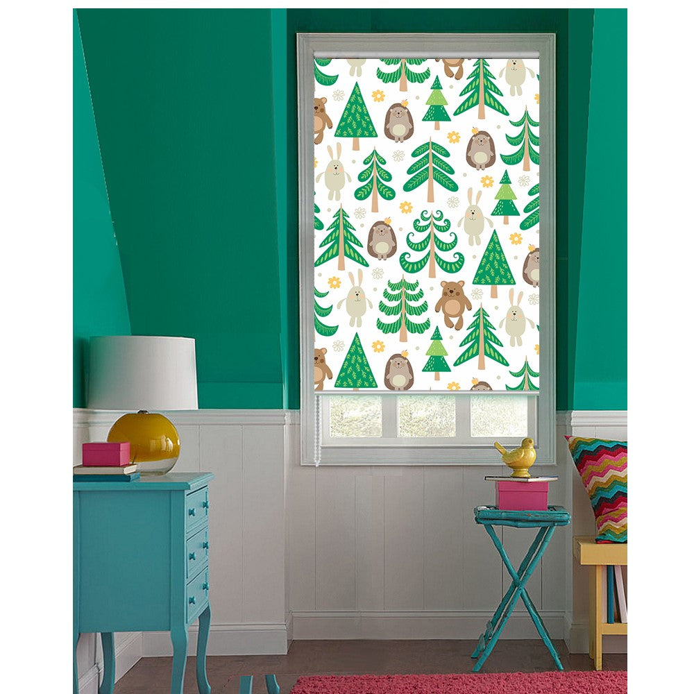 Pine Tree Forest Bear Bunny Hedgehog Window Roller Shade