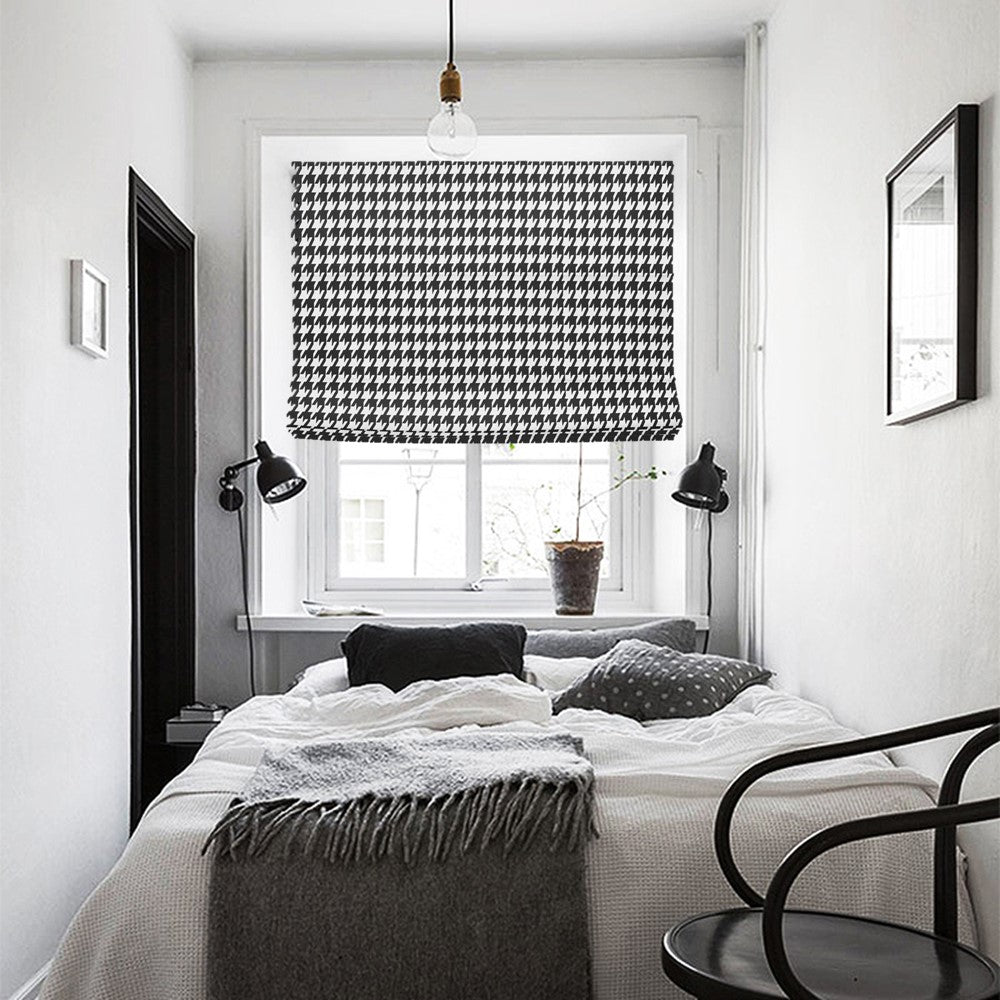 Black and White Houndstooth Nailshead Pattern Window Roman Shade