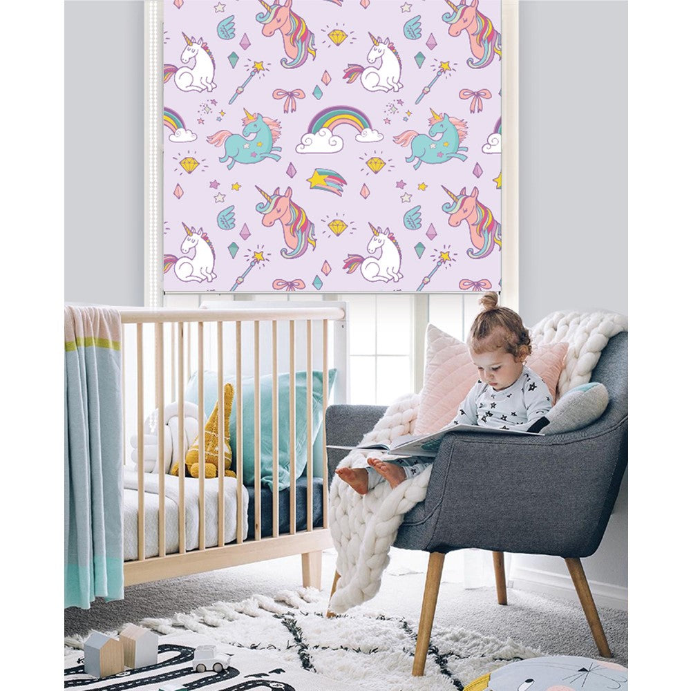 Nursery Kid Baby Room Purple Unicorn Window Roller Shade