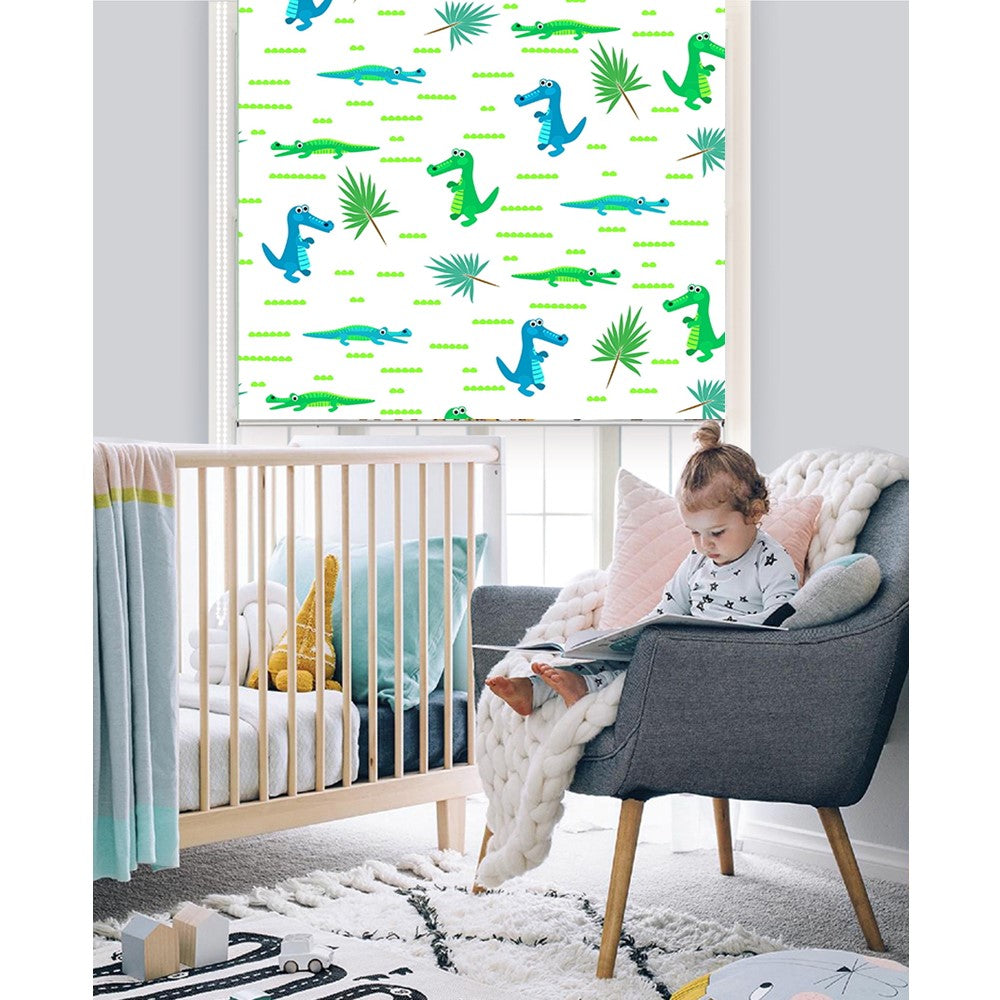 Dino Dinosaurs Lime Green Window Roller Shade