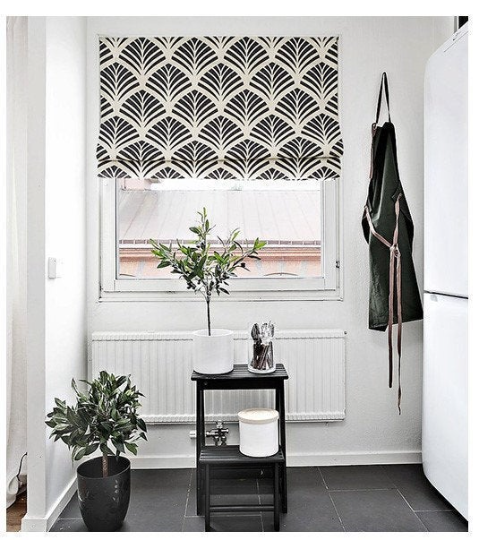 Black and White Clam Shell Scandinavian Window Roman Shade