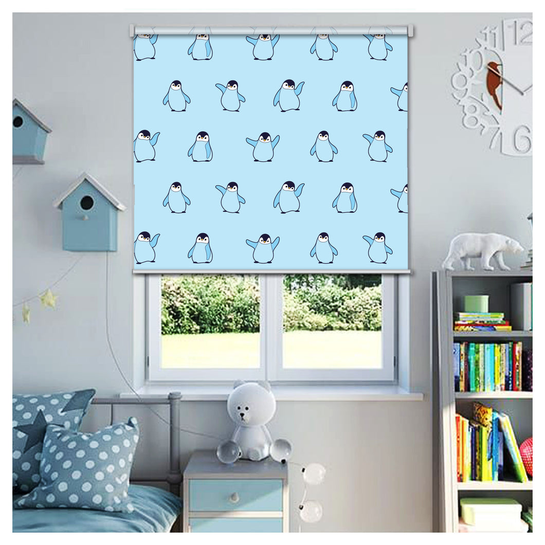 Blue Penguins Nursery Kid Room Window Roller Shade