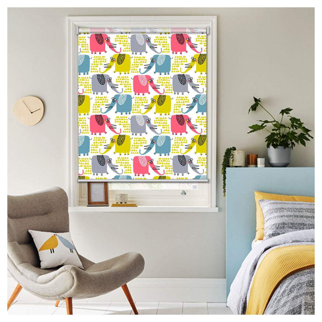 Colorful Elephants Nursery Theme Window Roller Shade