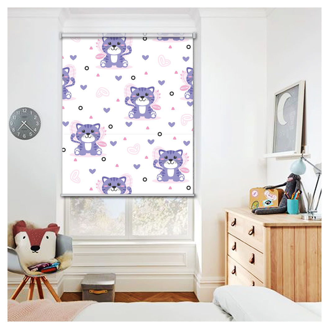 Cute Kitten Cartoon Pattern Print Theme Window Roller Shade