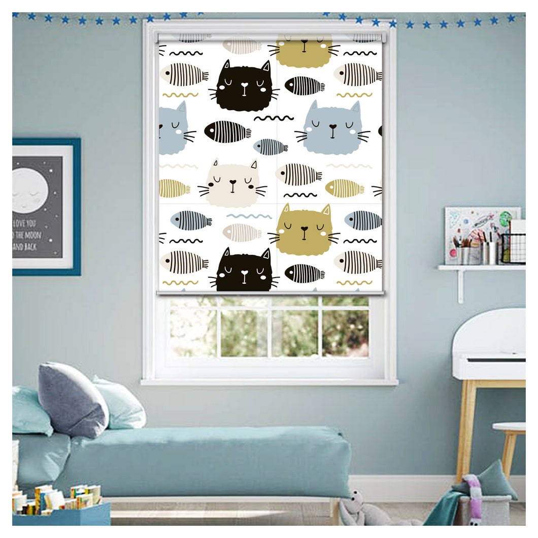 Kitty Cat Print Nursery Theme Window Roller Shade