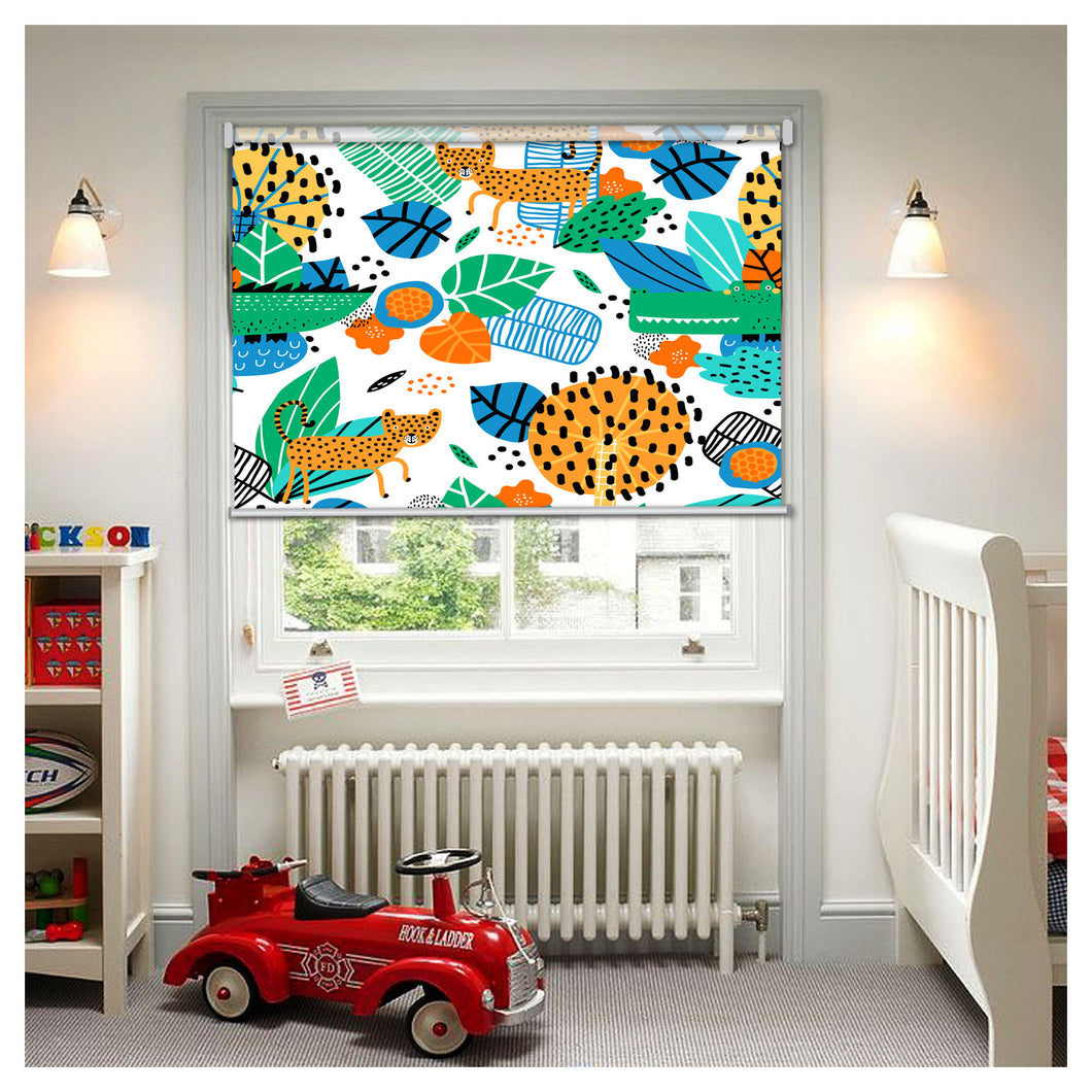 Cartoon Leopard in Jungle Colorful Nursery Window Roller Shade