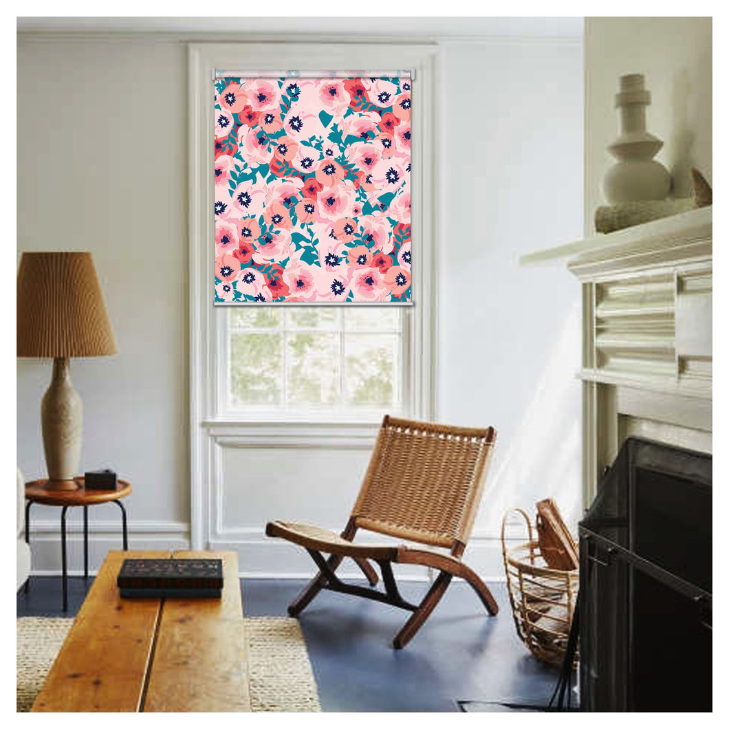 Botanical Spring Flower Pink Garden Print Window Roller Shade