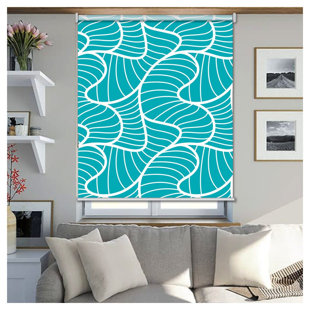 Teal Blue Geometries Line Window Roller Shade