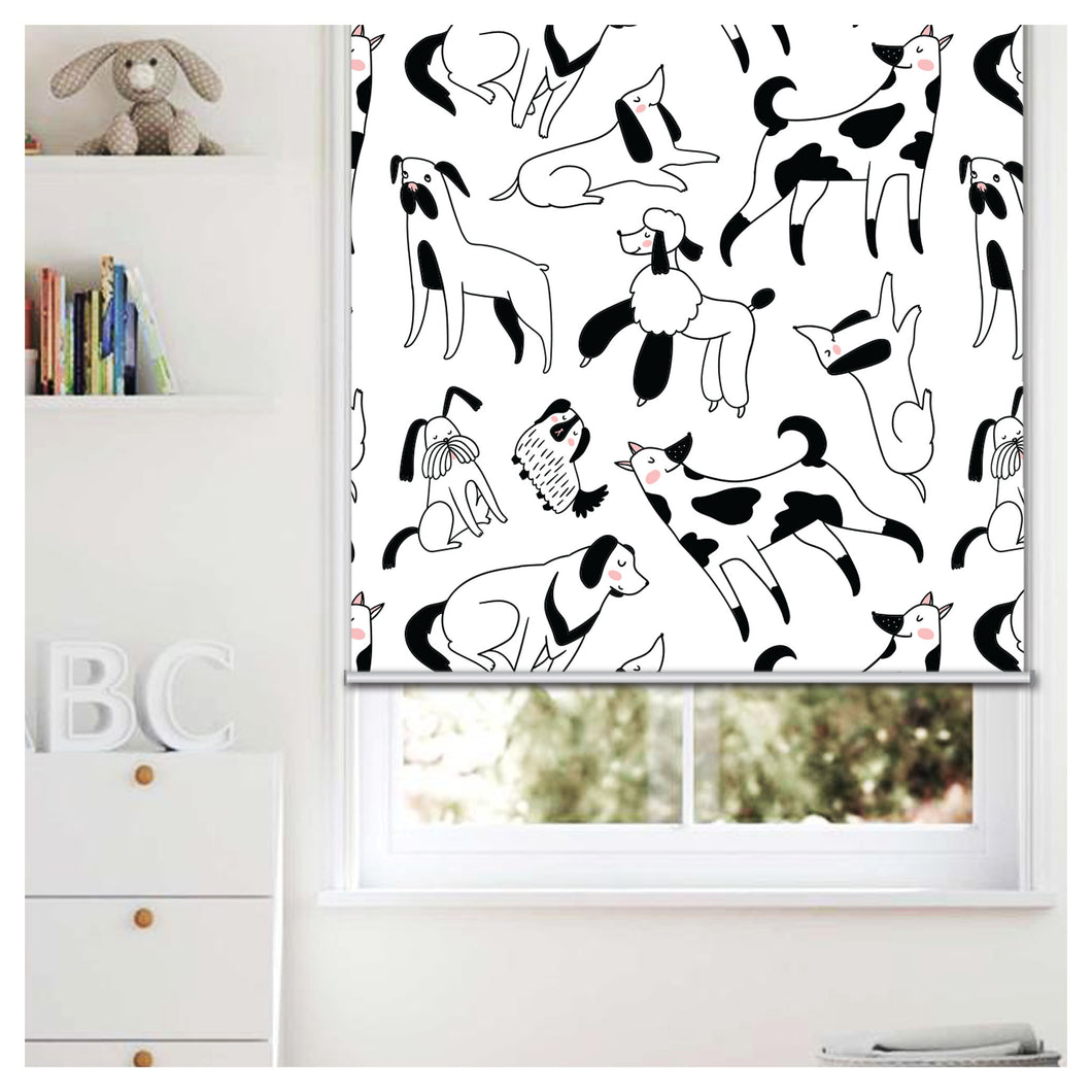 Black and White Minimalist Doggies Print Window Roller Shade